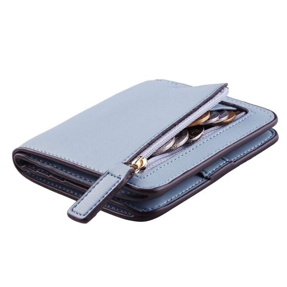 Light Blue Leather Compact Wallet - Picture 1 of 5
